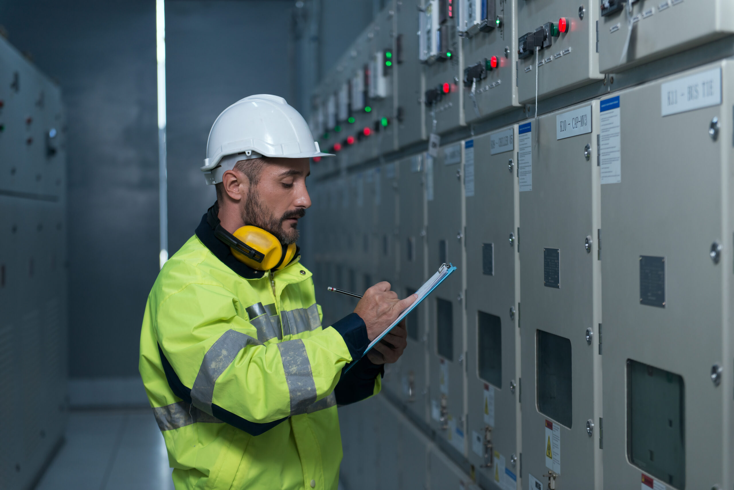 Engineer,Working,On,The,Checking,Status,Switchgear,Electrical,Energy,Distribution